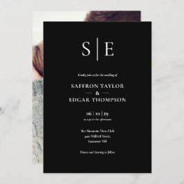 白黒モノグラム結婚写真 招待状