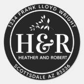 白黒モノグラム結婚差出人住所 ラウンドシール (正面)