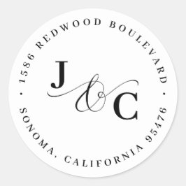 白黒モノグラム結婚差出人住所 ラウンドシール