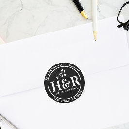 白黒モノグラム結婚差出人住所 ラウンドシール