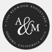 白黒モノグラム結婚差出人住所 ラウンドシール (正面)