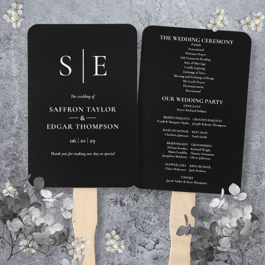 白黒モノグラム結婚式 プログラム ハンドファン