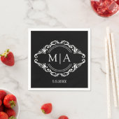 白黒モノグラム装飾モダン結婚剤 スタンダードカクテルナプキン (インサイチュ)