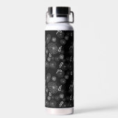 白黒モノグラム野生のフラワードードル ウォーターボトル (背面)