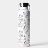 白黒モノグラム野生のフラワードードル ウォーターボトル (背面)