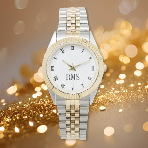 白黒モノグラム金ゴールドシルバートーンブレスレット 腕時計