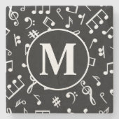 白黒モノグラム音楽ノート ストーンコースター (正面)