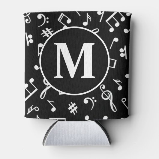 白黒モノグラム音楽ノート 缶クーラー (正面)