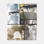 白黒モノグラム4フォトコラ結婚ージュ フリースブランケット (正面)