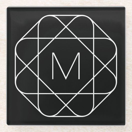 白黒モノグラム ガラスコースター (正面)