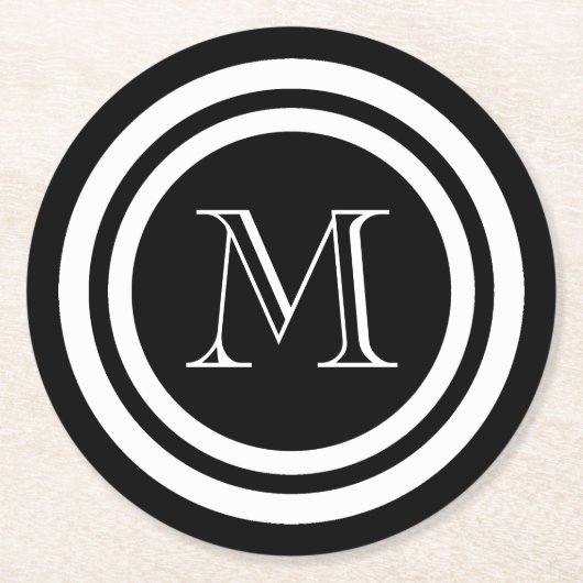 白黒モノグラム ラウンドペーパーコースター (正面)