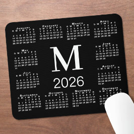 白黒モノグラム 2026年カレンダー マウスパッド