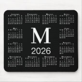 白黒モノグラム 2026年カレンダー マウスパッド (正面)