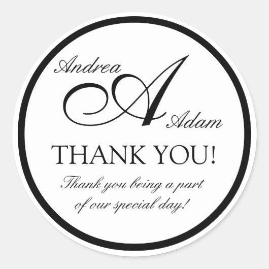 白黒モノグラムA結婚式の引き出物シール ラウンドシール (正面)