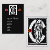 白黒モノグラムC文字,赤ルビー宝石 名刺 (正面/裏面)