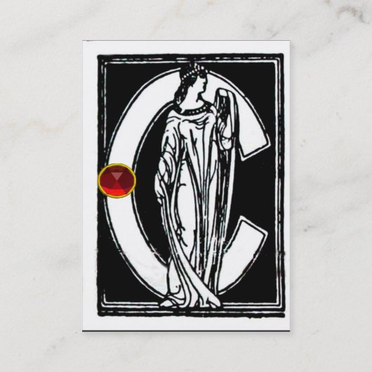 白黒モノグラムC文字，赤ルビー宝石 名刺 (裏面)