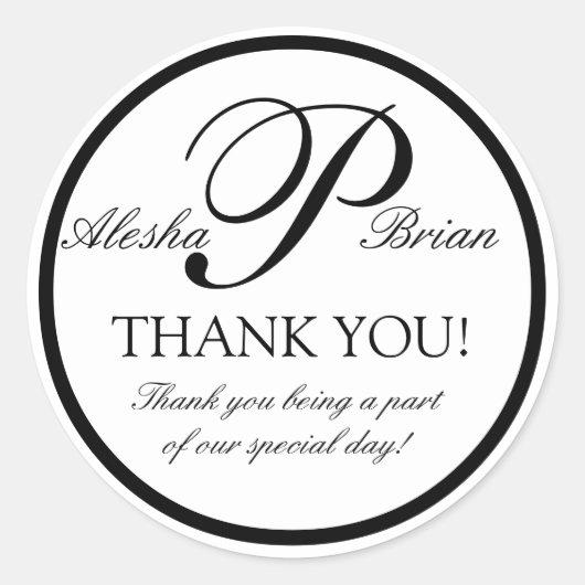 白黒モノグラムP結婚式の引き出物シール ラウンドシール (正面)