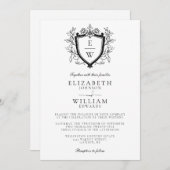 白黒モノグラムQRコード結婚s 招待状 (正面/裏面)