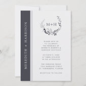 白黒モノグラムQRコー結婚ド 招待状 (正面)