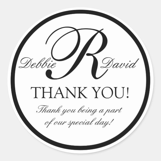 白黒モノグラムR結婚式の引き出物シール ラウンドシール (正面)