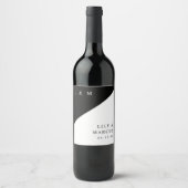 白黒モノグラモダンムエレガント結婚ズ ワインラベル (正面)