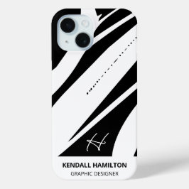 白黒モノグラモダンムスタイリッシュ抽象芸術 iPhone 15ケース