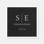 白黒モノグラモダンム結婚ズ スタンダードカクテルナプキン (正面)