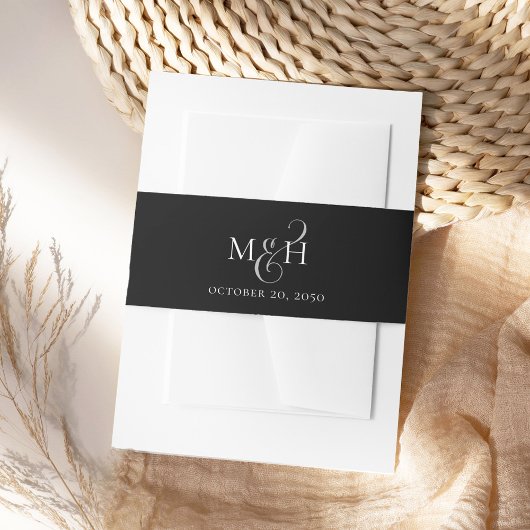 白黒モノグラ結婚ムエレガント 招待状ベリーバンド