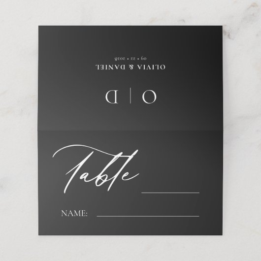 白黒モノグ結婚ラムの表番号 プレイスカード (外部開封)