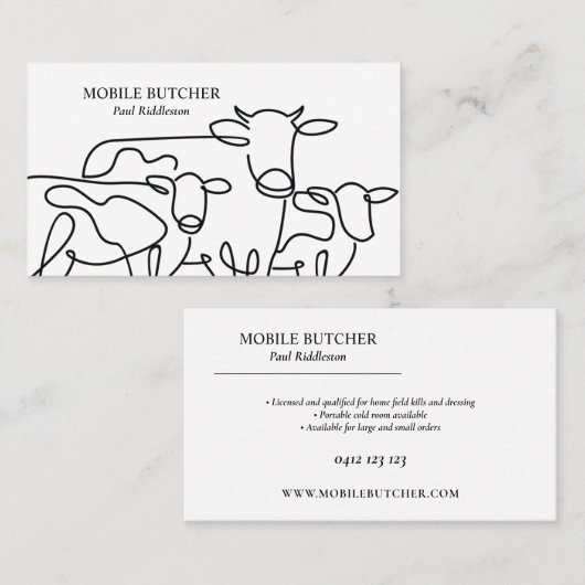 白黒モバイルブッチャーキャトル農家 名刺 (正面/裏面)