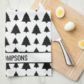 白黒モミのクリスマスツリーパターン&文字 キッチンタオル (四つ折り)