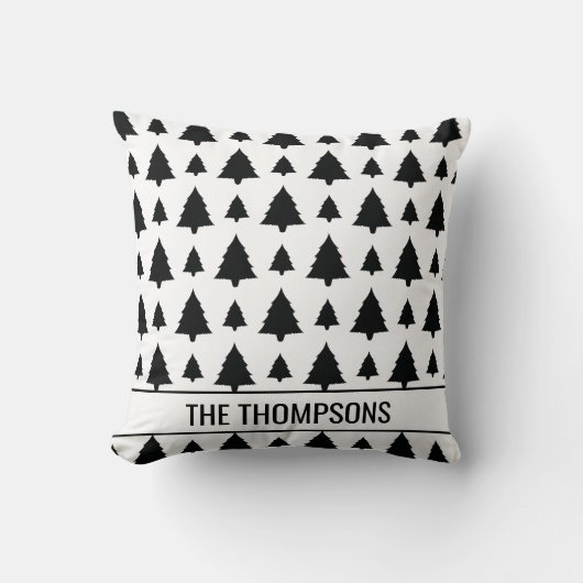 白黒モミのクリスマスツリーパターン&文字 クッション (正面)