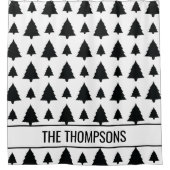 白黒モミのクリスマスツリーパターン&文字 シャワーカーテン (正面)