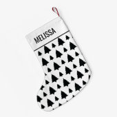 白黒モミのクリスマスツリーパターン&文字 スモールクリスマスストッキング (裏面 (吊り時))