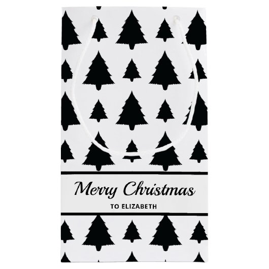 白黒モミのクリスマスツリーパターン&文字 スモールペーパーバッグ (裏面)