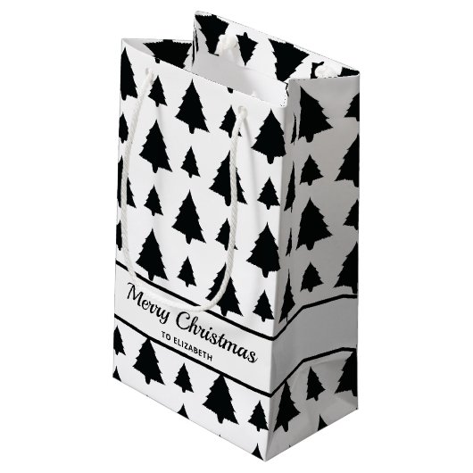 白黒モミのクリスマスツリーパターン&文字 スモールペーパーバッグ (裏面アングル)