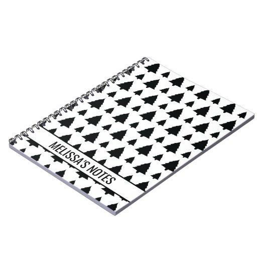 白黒モミのクリスマスツリーパターン&文字 ノートブック (左側)