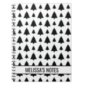 白黒モミのクリスマスツリーパターン&文字 ノートブック (正面)