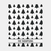 白黒モミのクリスマスツリーパターン&文字 フリースブランケット (正面)