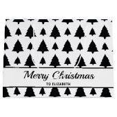 白黒モミのクリスマスツリーパターン&文字 ラージペーパーバッグ (正面)