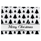 白黒モミのクリスマスツリーパターン&文字 ラージペーパーバッグ (裏面)
