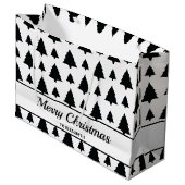 白黒モミのクリスマスツリーパターン&文字 ラージペーパーバッグ (正面アングル)