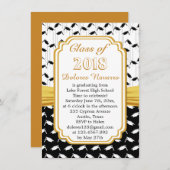 白黒モルタルキャップ卒業パーティー 招待状 (正面/裏面)