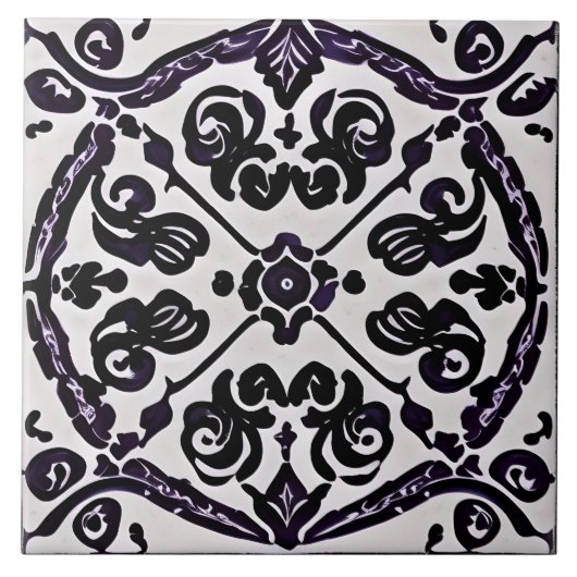 白黒モロッコスタイル模擬モザイク タイル (正面)