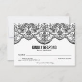 白黒モロッコレースパターンRSVPカード 出欠カード (正面)