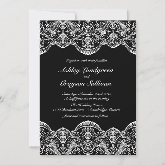 白黒モロッコレース結婚式招待状 招待状 (正面)