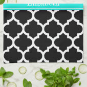 白黒モロッコ#5ブラットアクアネームモノグラム キッチンタオル (折り畳み)