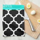 白黒モロッコ#5ブラットアクアネームモノグラム キッチンタオル (四つ折り)