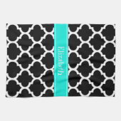 白黒モロッコ#5ブラットアクアネームモノグラム キッチンタオル (横)