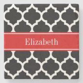 白黒モロッコ#5レッド名モノグラム ストーンコースター (正面)